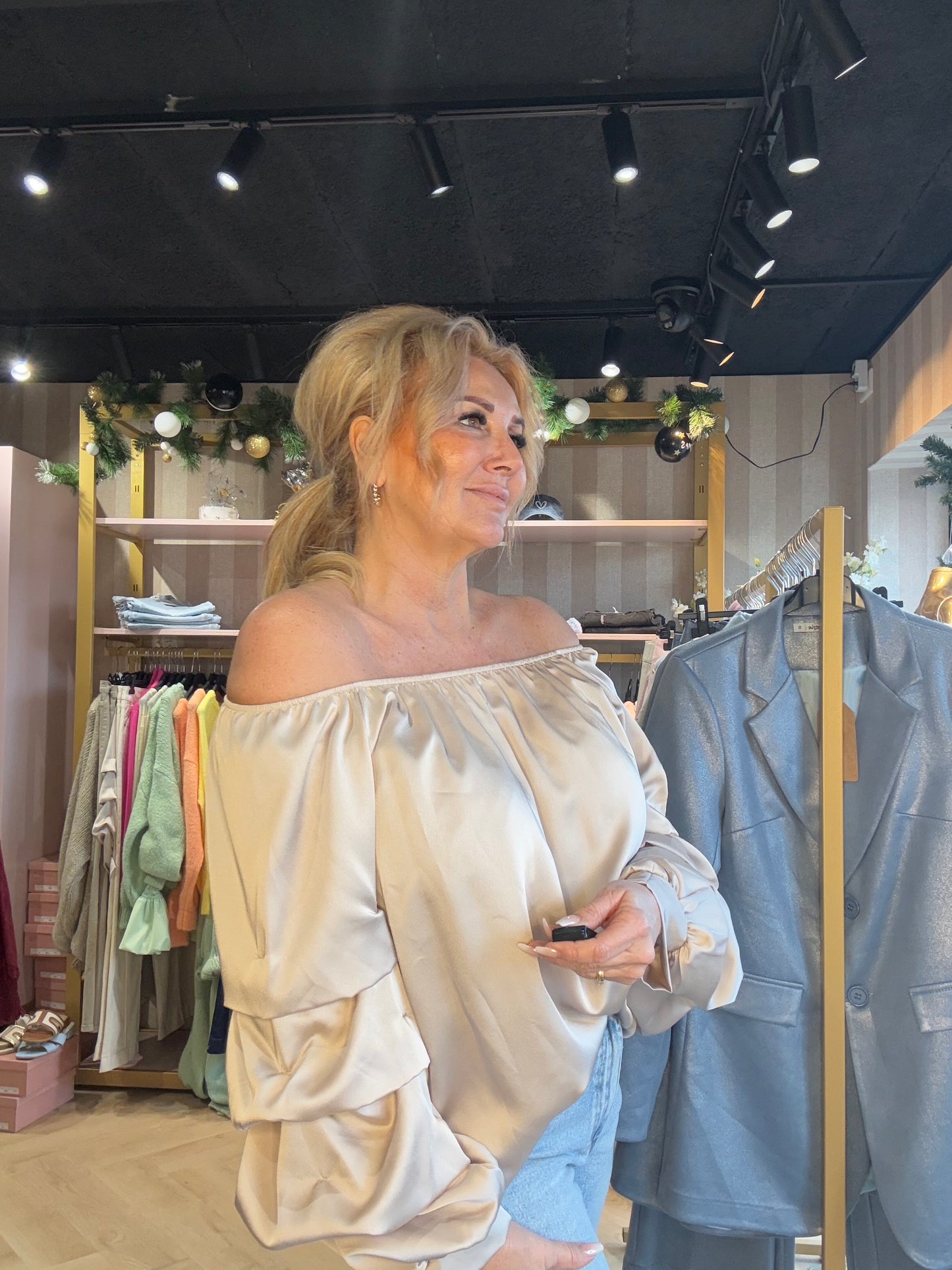 Blouse Fleur met gesmokte mouw Champagne