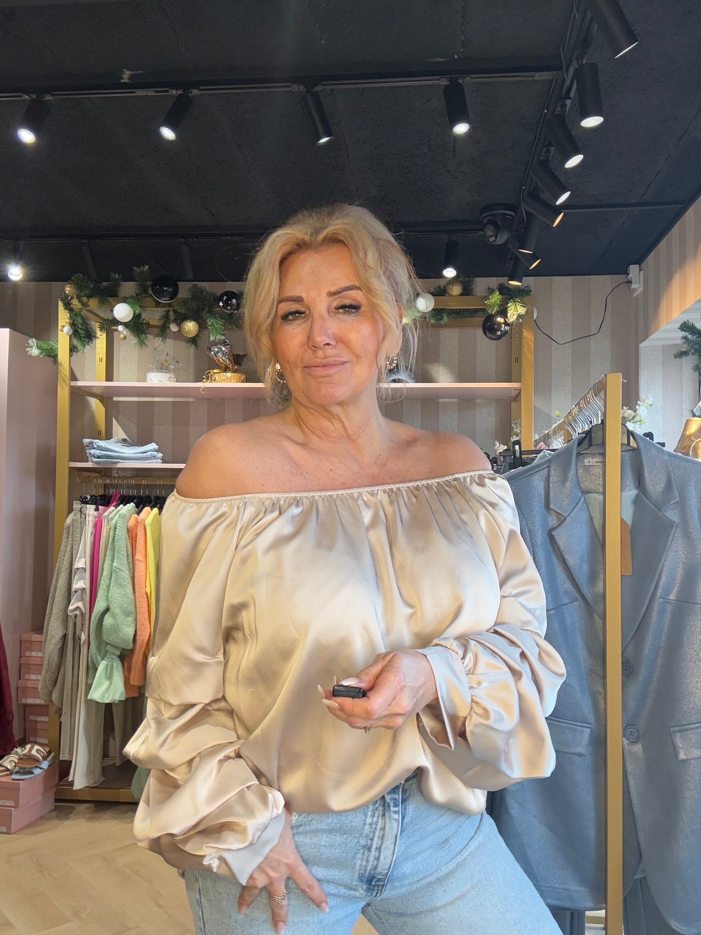 Blouse Fleur met gesmokte mouw Champagne