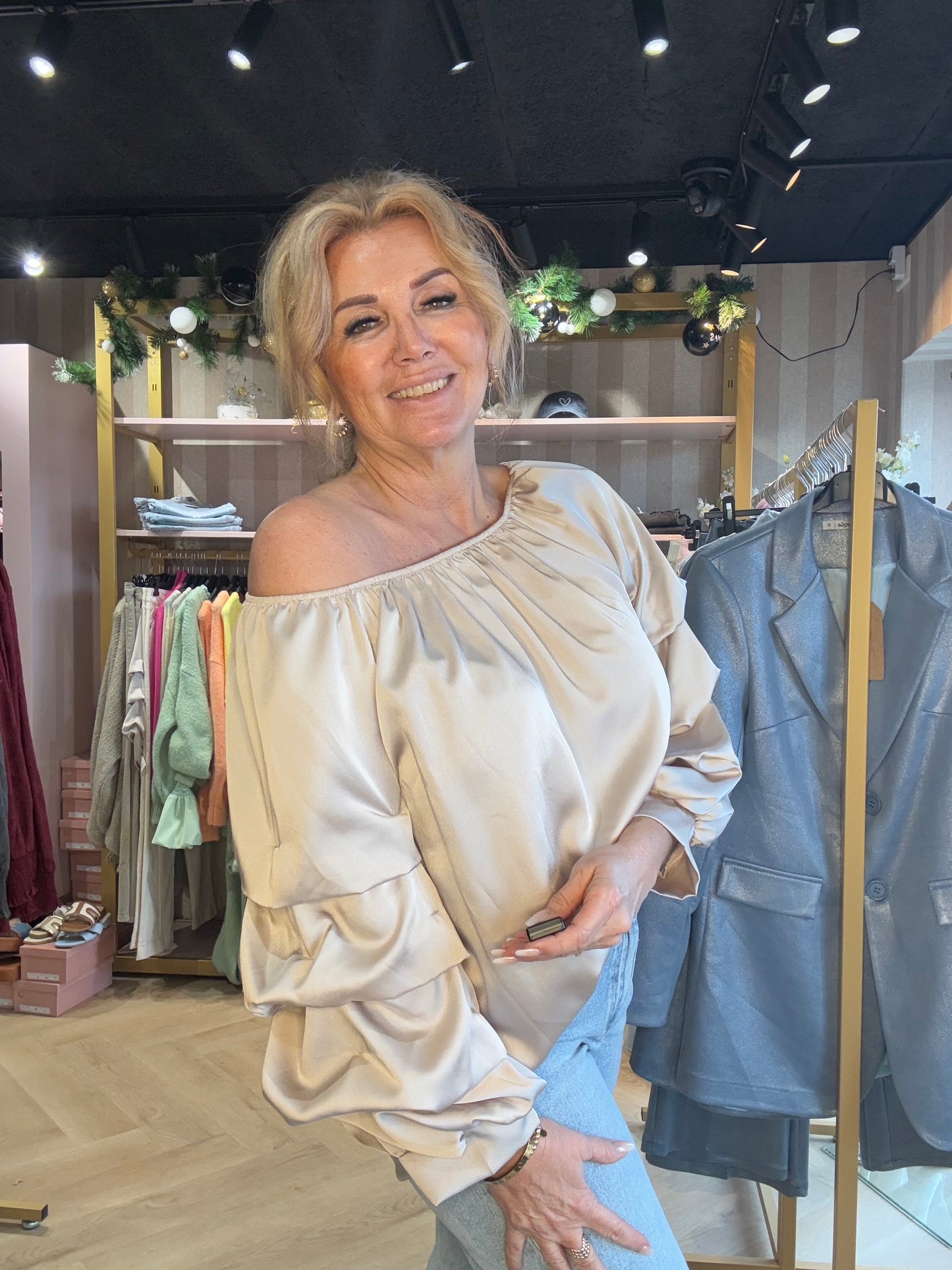 Blouse Fleur met gesmokte mouw Champagne