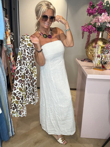 🌞 Strapless Dress Bella Breeze – Off-white linnen kleur