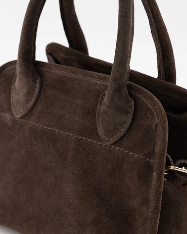 Baby Merlot - Suede - Schoudertas - Donkerbruin - 67 - Goudkleurig