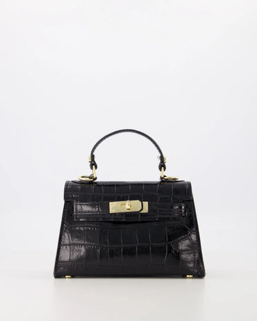 Grace - Croco - Handtas - Zwart - B28 - Goudkleurig