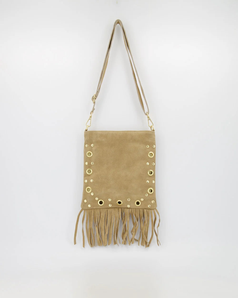 Indigo - Suede - Crossbody tas - Sand 04- Goudkleurig