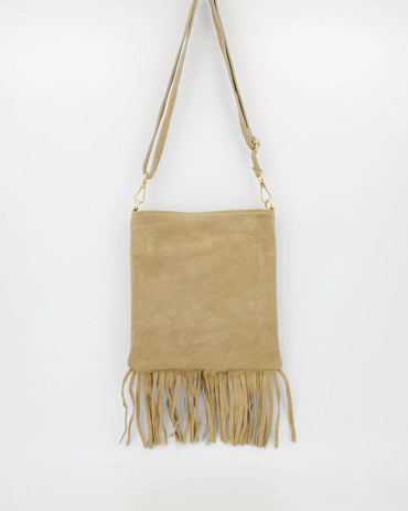 Indigo - Suede - Crossbody tas - Sand 04- Goudkleurig