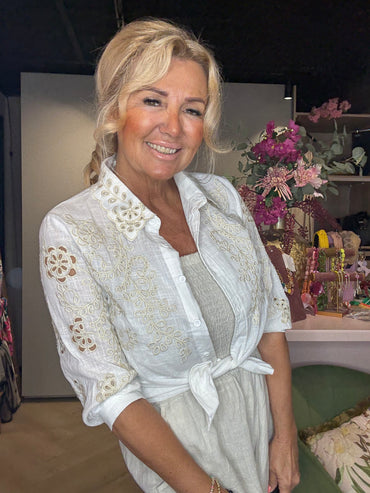 🌿 Blouse White Linnen Blossom 🌿Beige