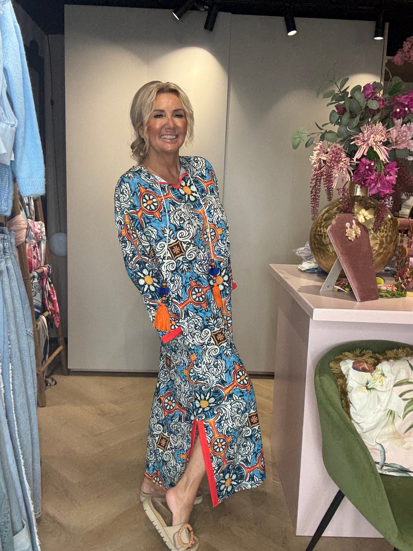 🌞 Sicilia Summer Dress - Multicolor Blauw 🌼