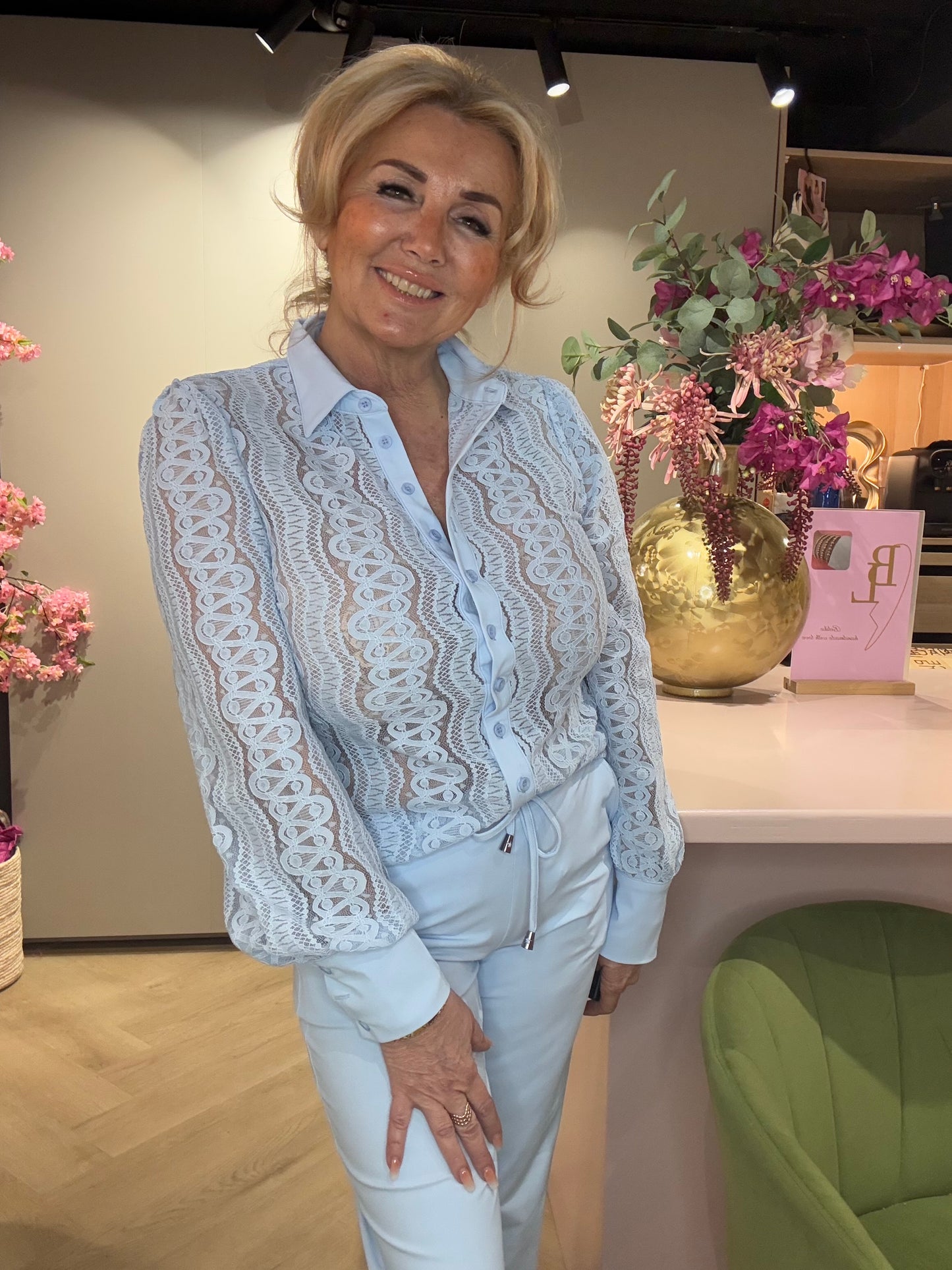 Blouse kant Mi Piace Licht Blauw