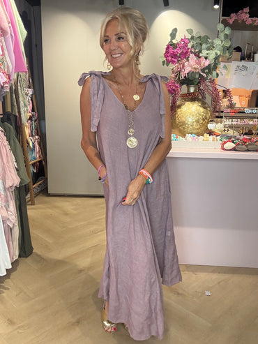 Leinenkleid mit Schleife in Mauve