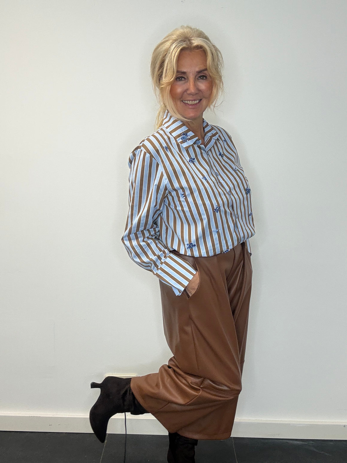 Blouse striped Strass blauw
