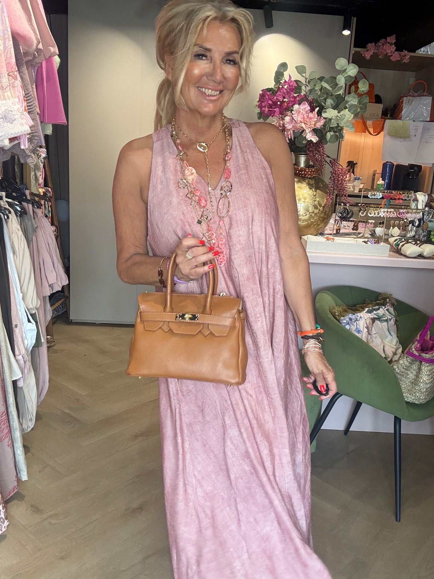Kjole i linnedlook gammel rose