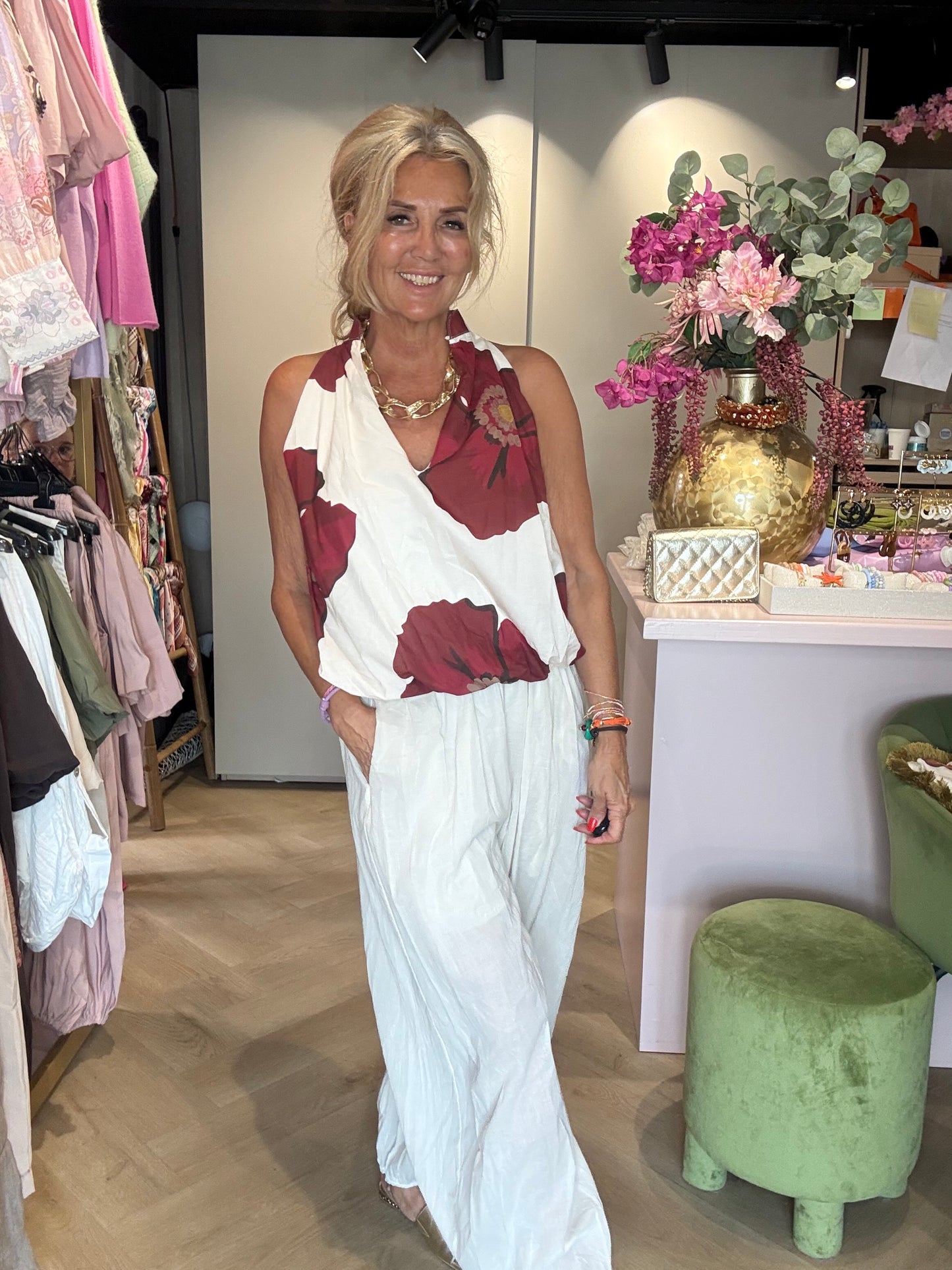 Top halter Flower Bordeaux