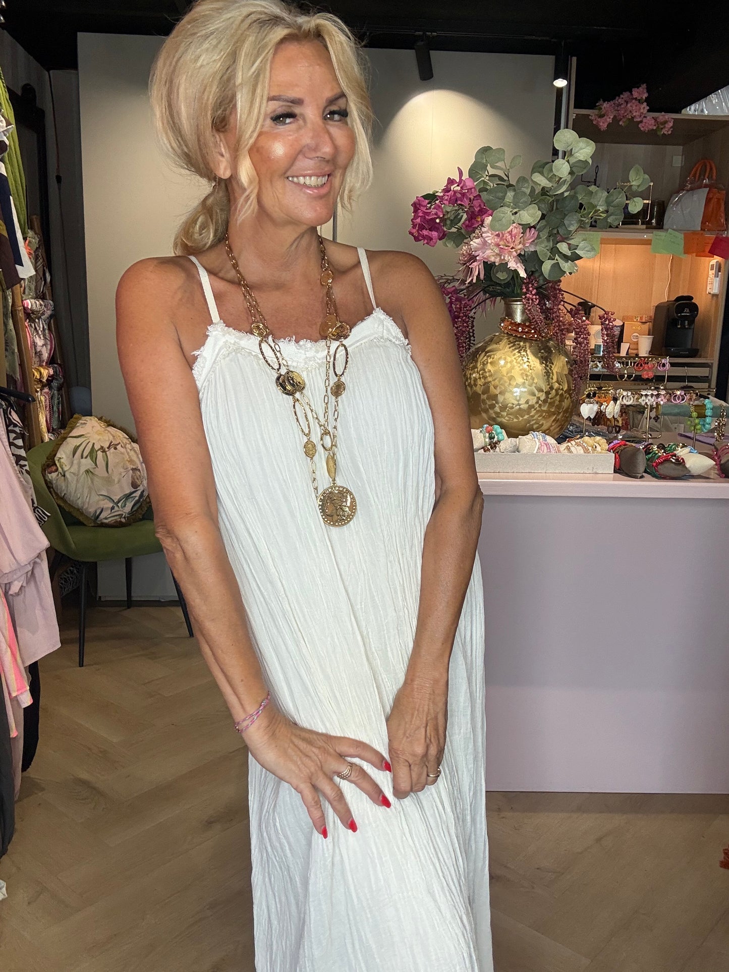 Mykonos Dress Off White Long and Blush