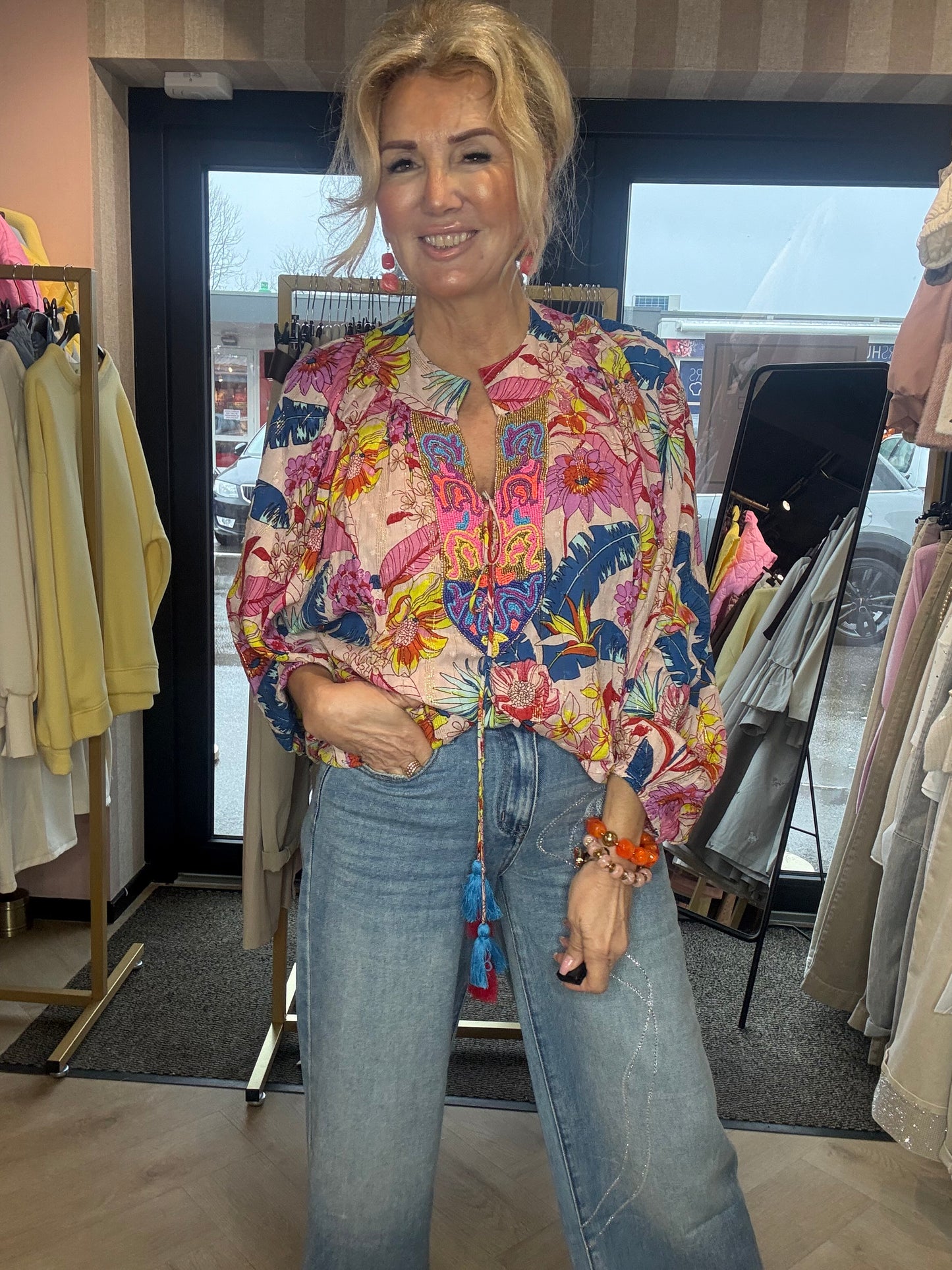 Blouse Boho Flower Pink