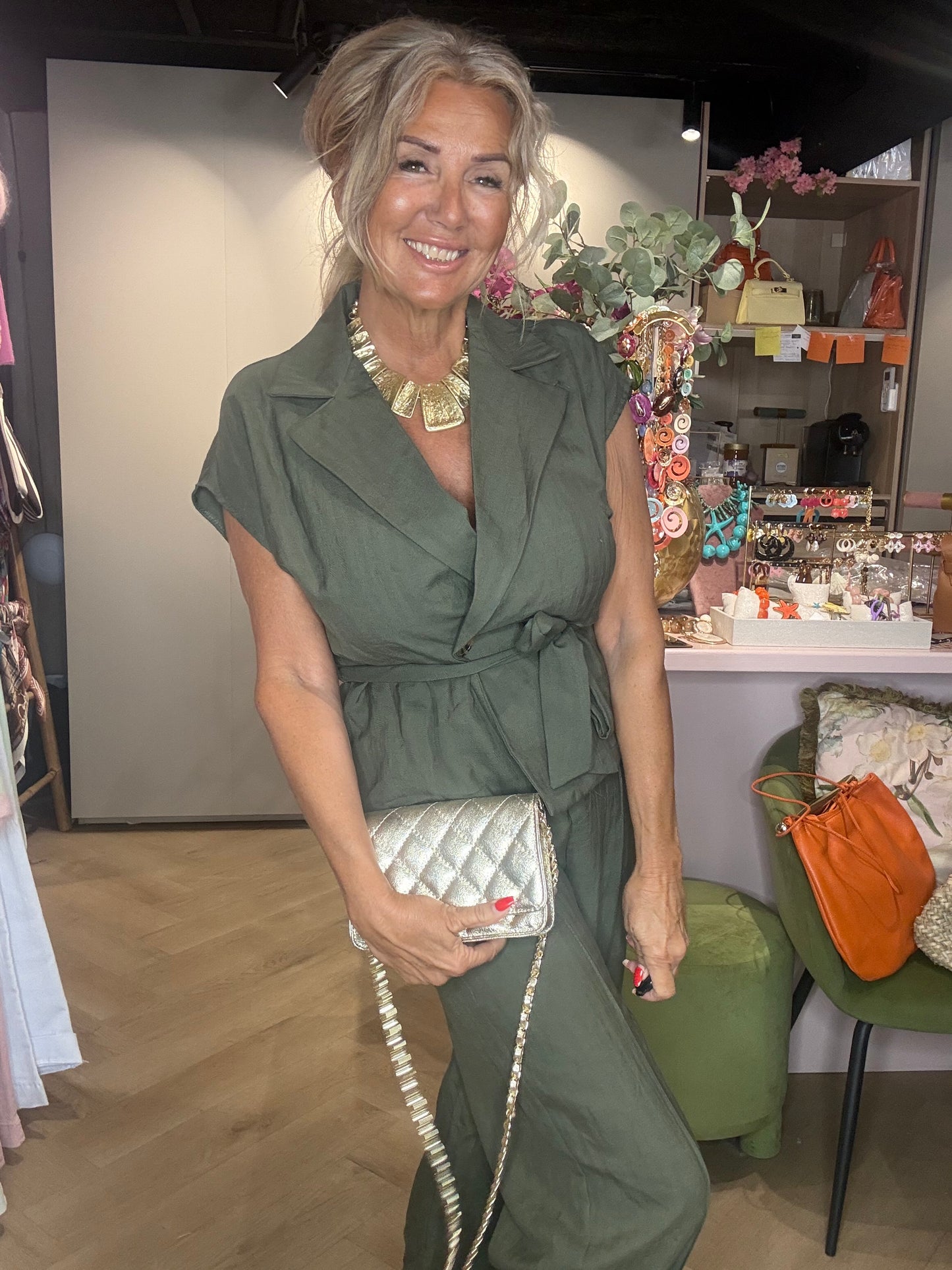 Gilet lin en vert