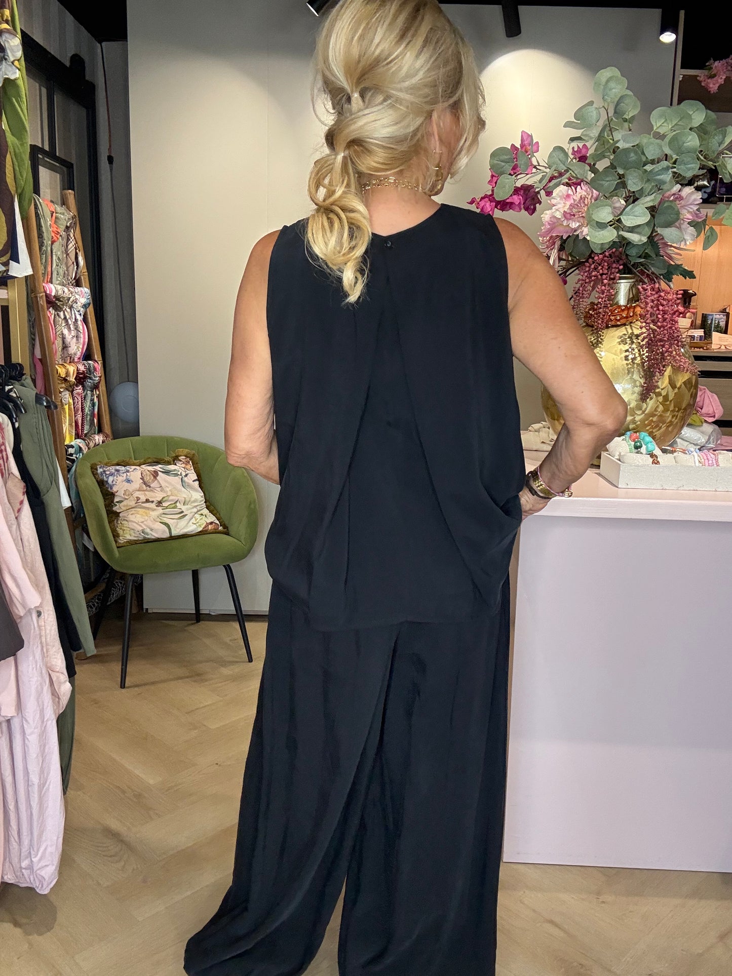 Blouse Plooi Mouwloos Zwart