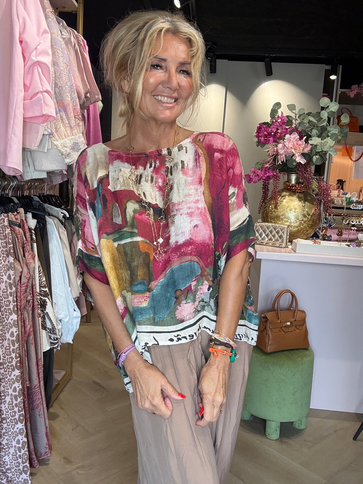 Blusa de lino Italia Fucsia