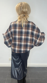 Emma flannel blouse in dark blue/camel plaid