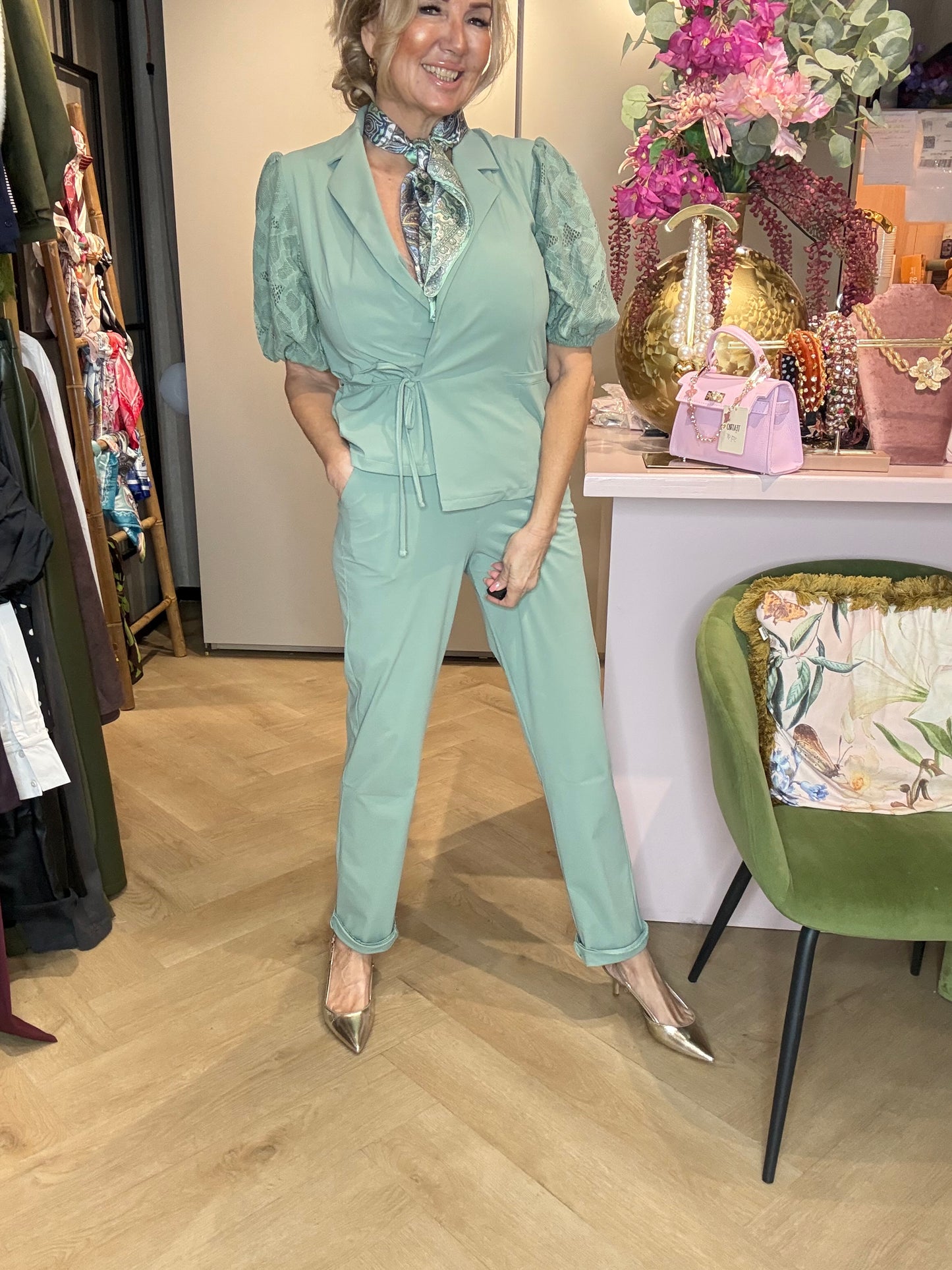 Triple Nine Travel Broek BR2601- Straight Chino Sage Groen