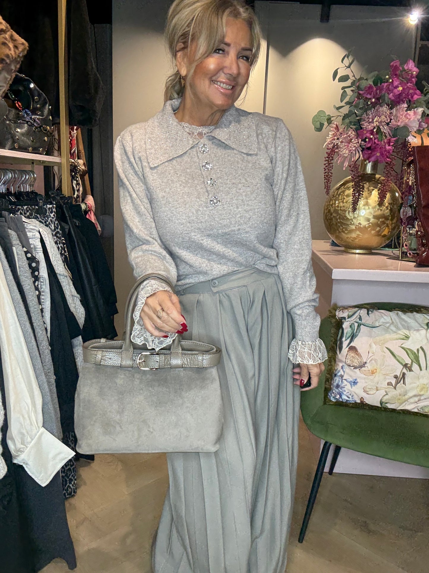 Broek Taupe Grijs Plooi