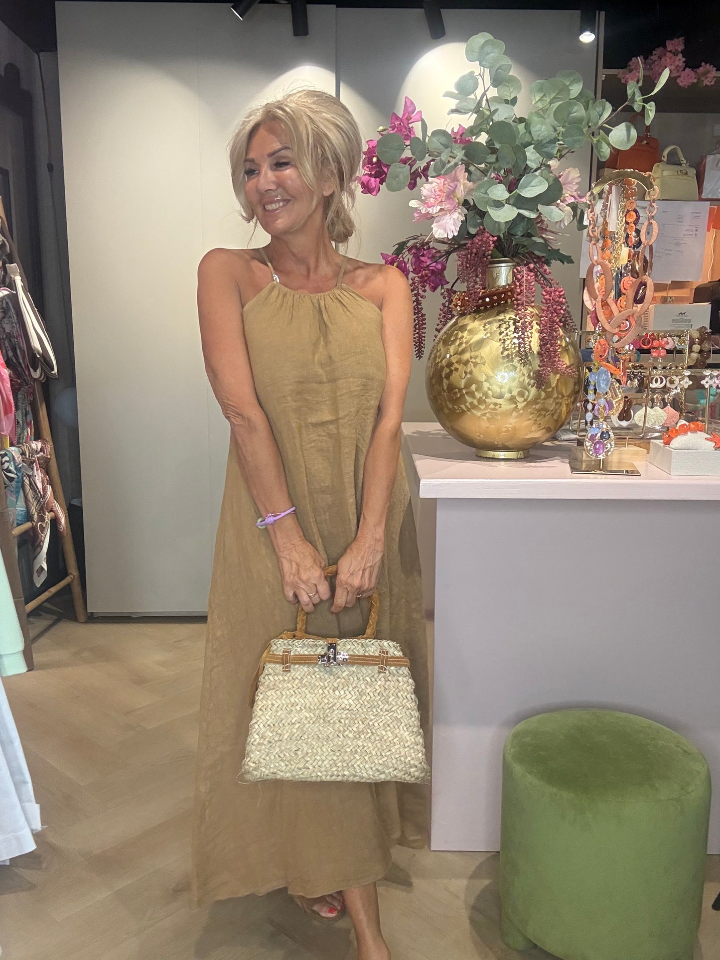 Robe en lin cognac St Barths