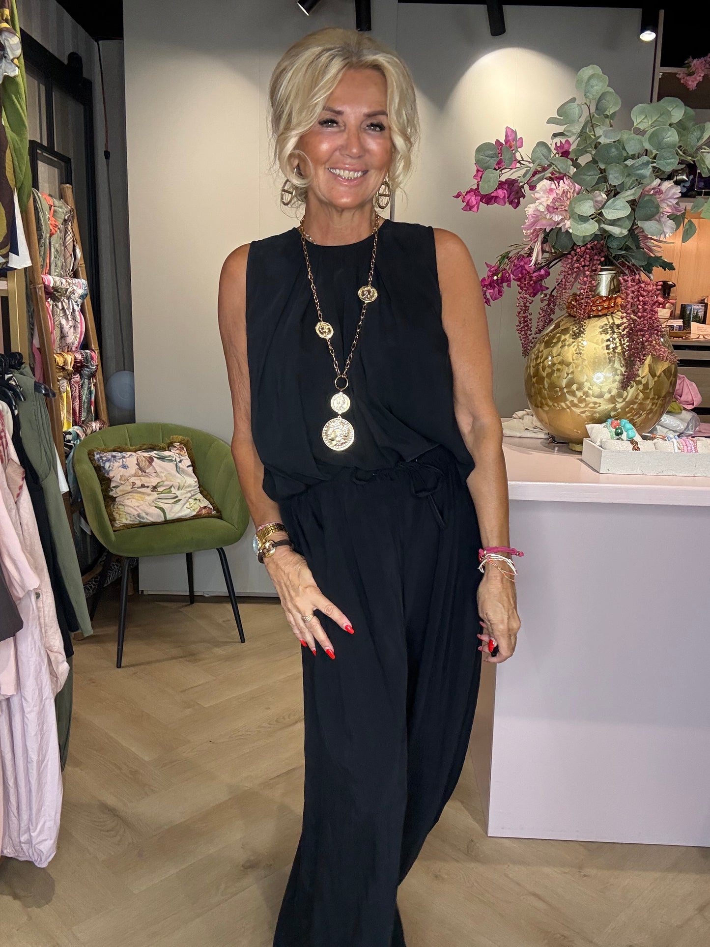 Blouse Plooi Mouwloos Zwart
