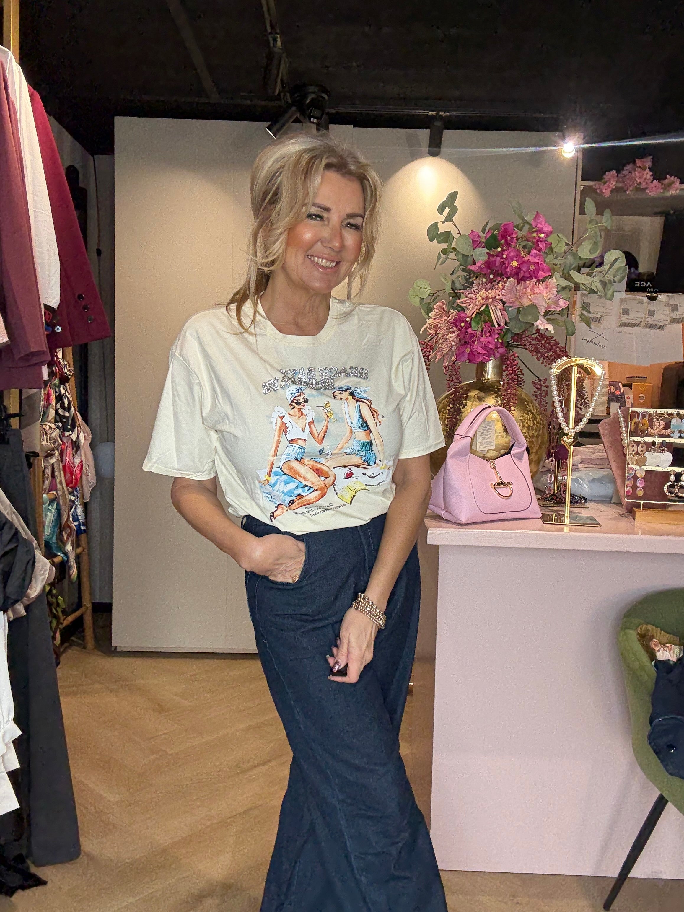 T shirt Retro Zacht Geel