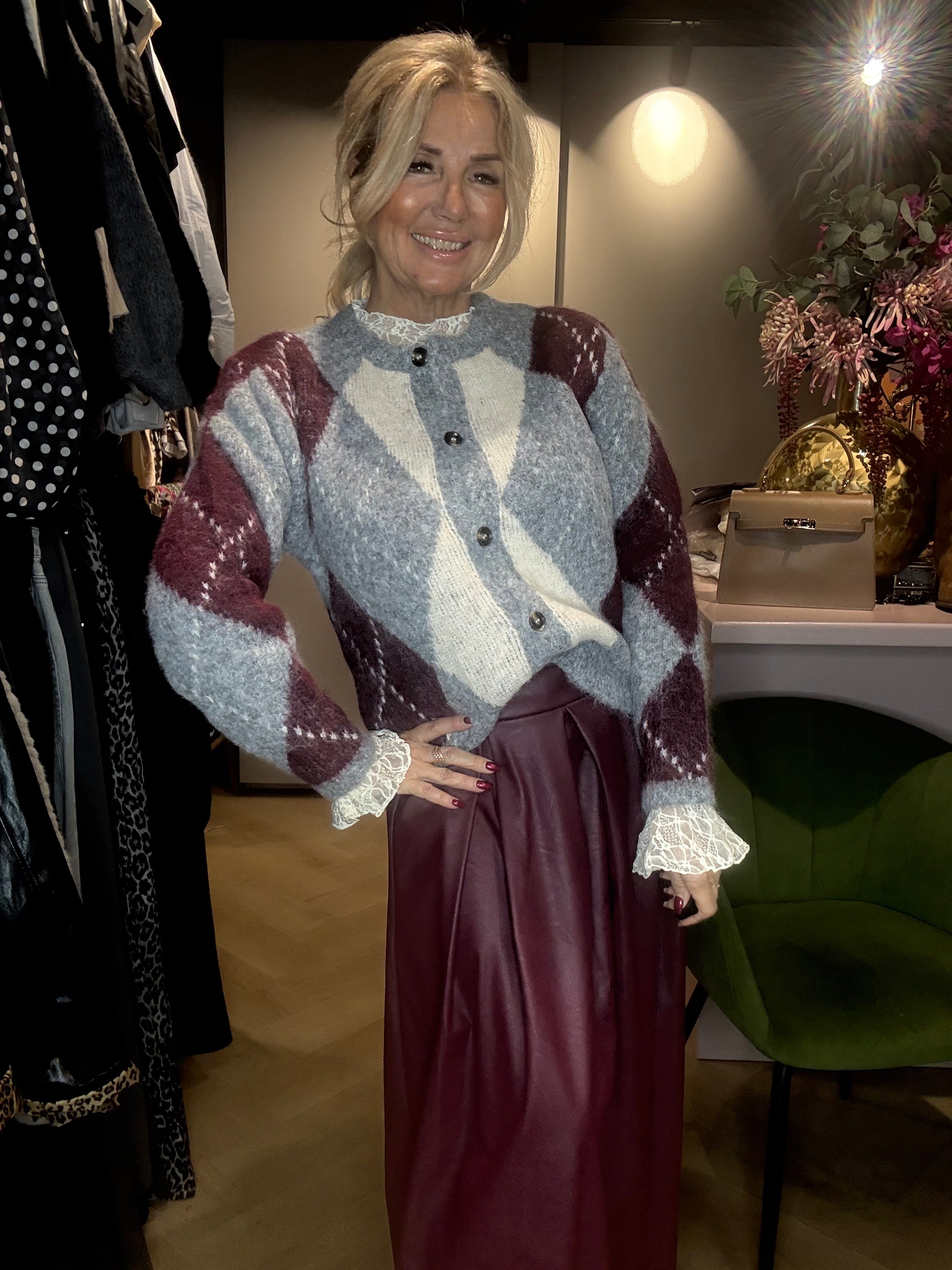 Vest Wiebertje Bordeaux Grijs