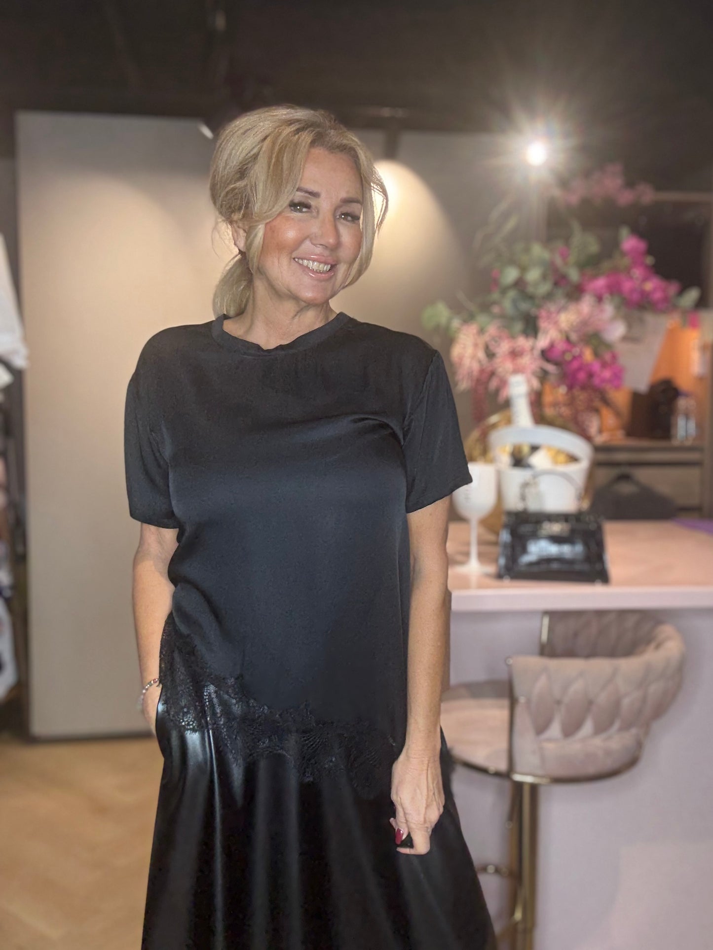 Top Satijn Lace Zwart