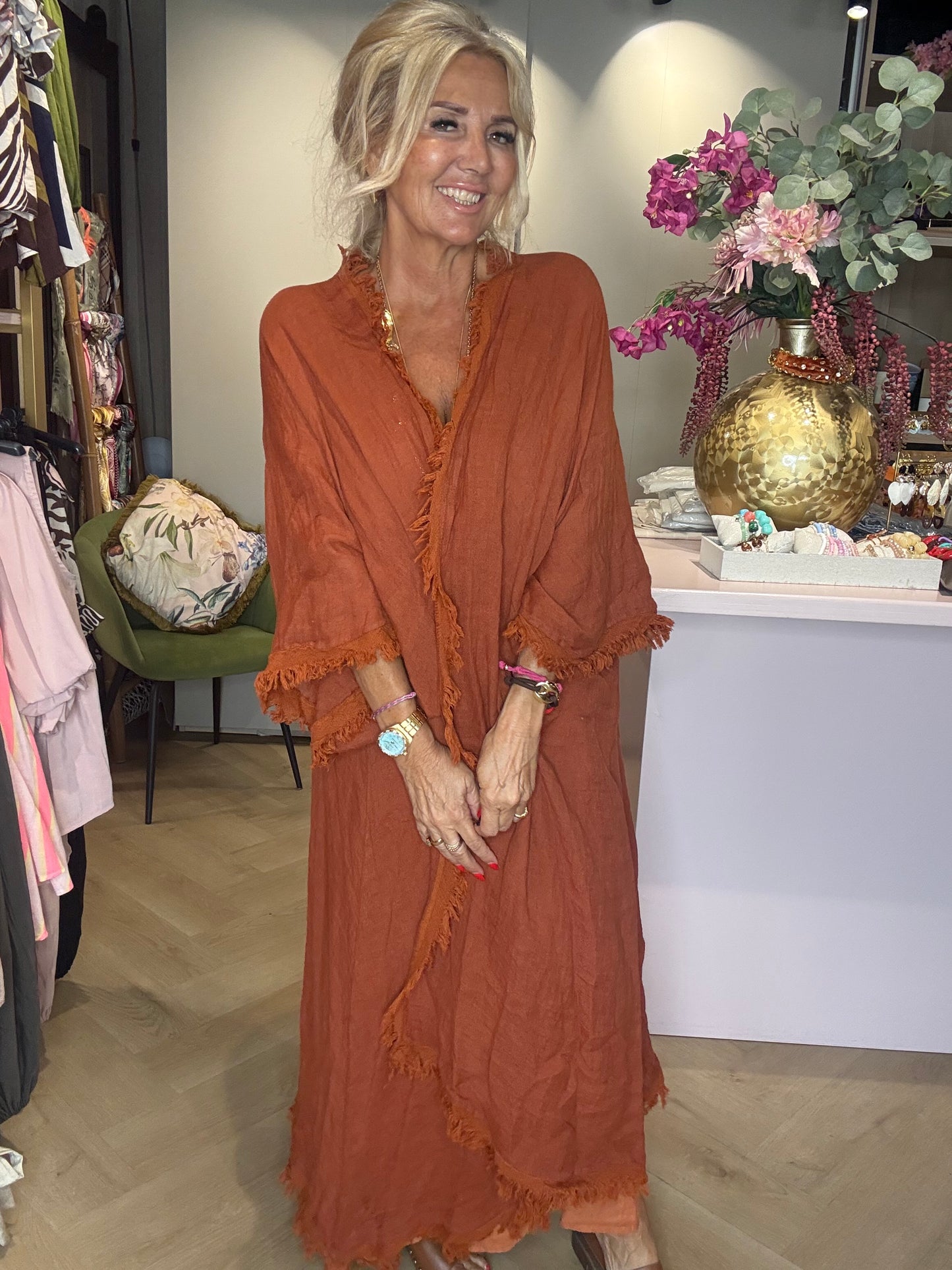 Kimono brique en lin