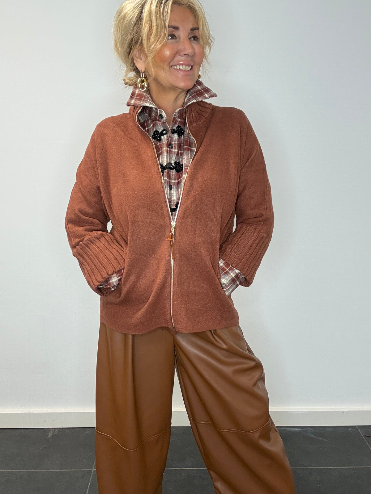 Vest cognac Golden zipper