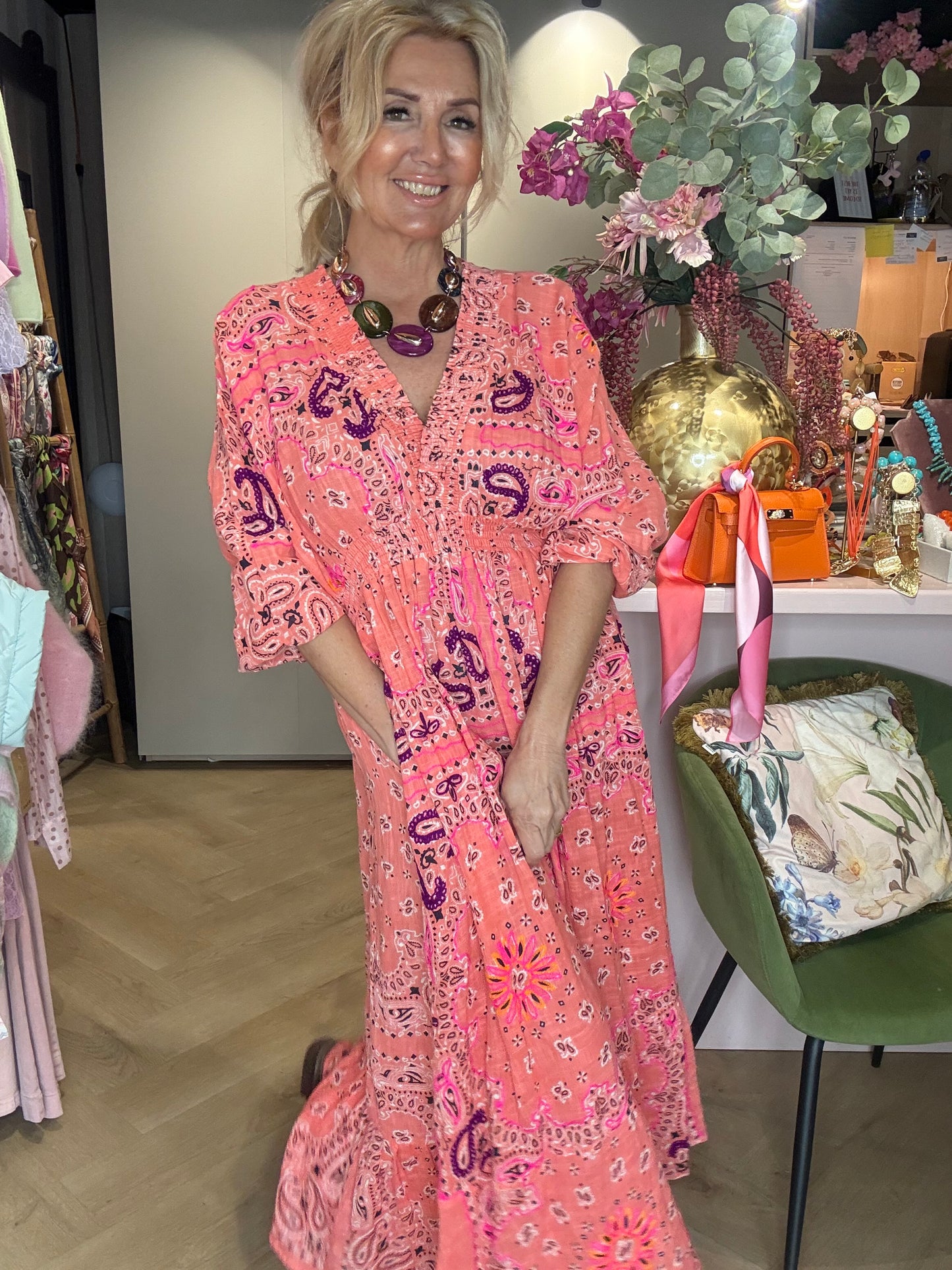 Jurk peasley print Peach Rose
