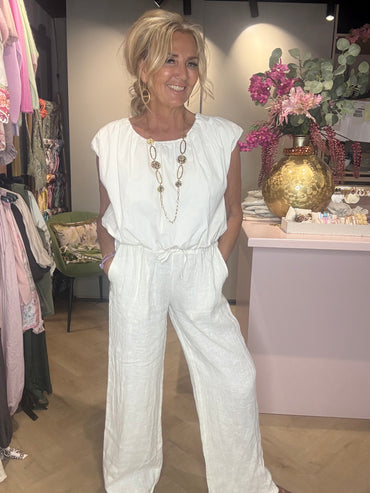 Leinenhose Off White mit geradem Bein