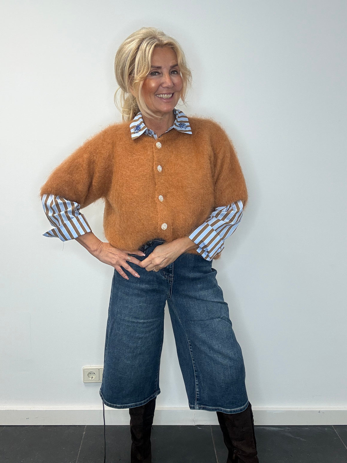 Vestje mohair Strass cognac