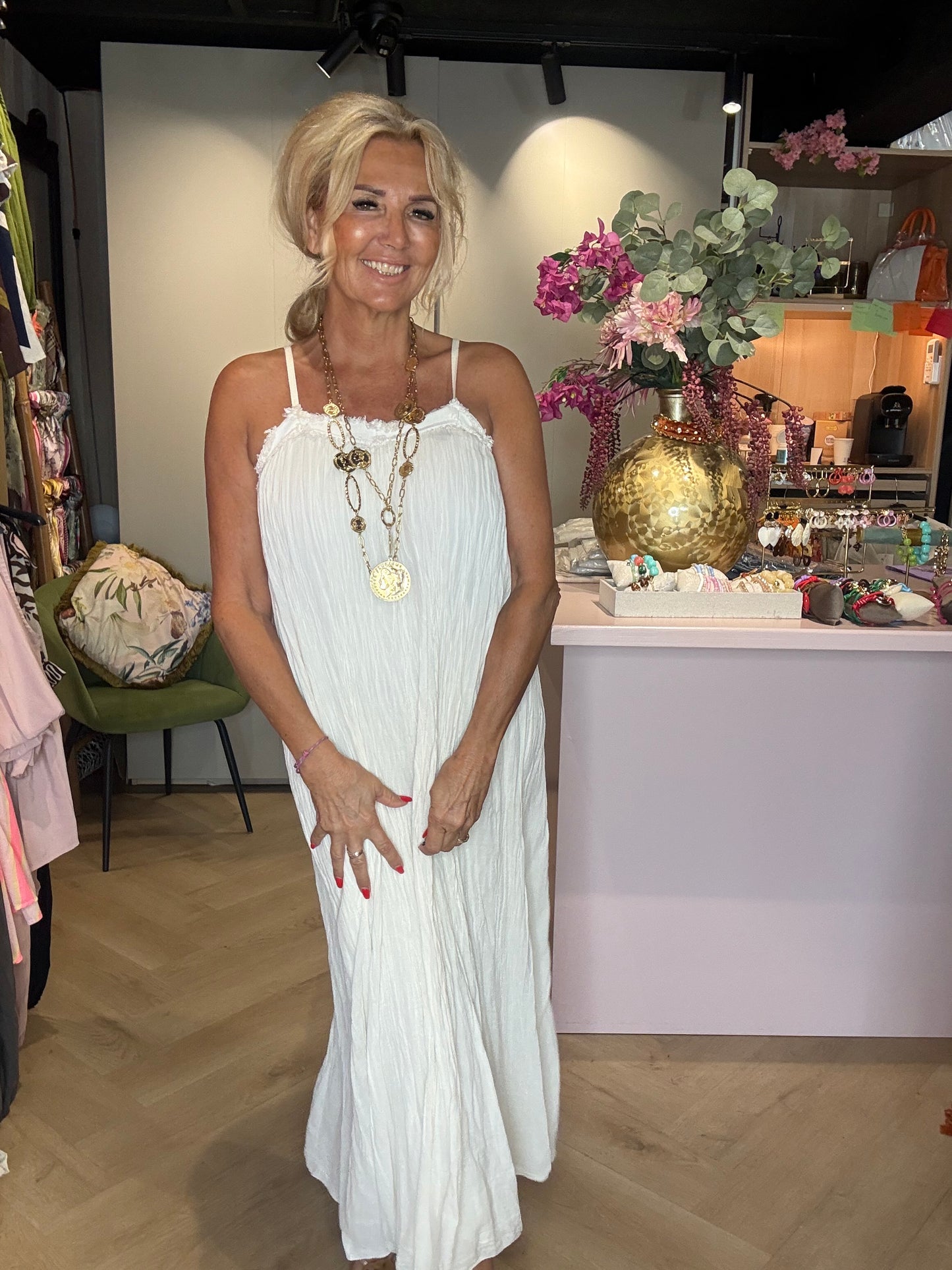 Mykonos Dress Off White Long and Blush