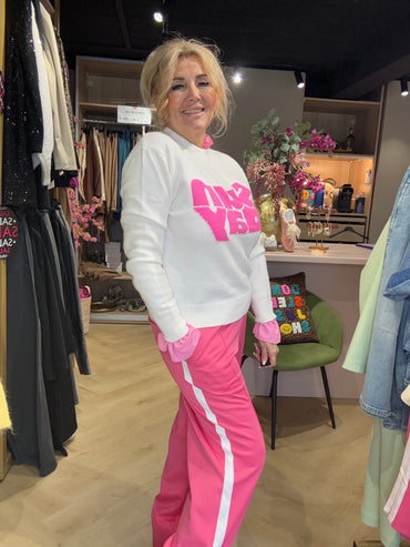 Jogpants streep fuchsia