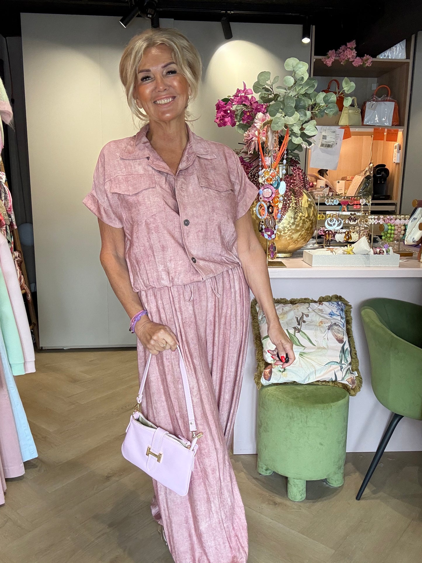 2-delt sæt linnedlook lyserød 🌸ballon