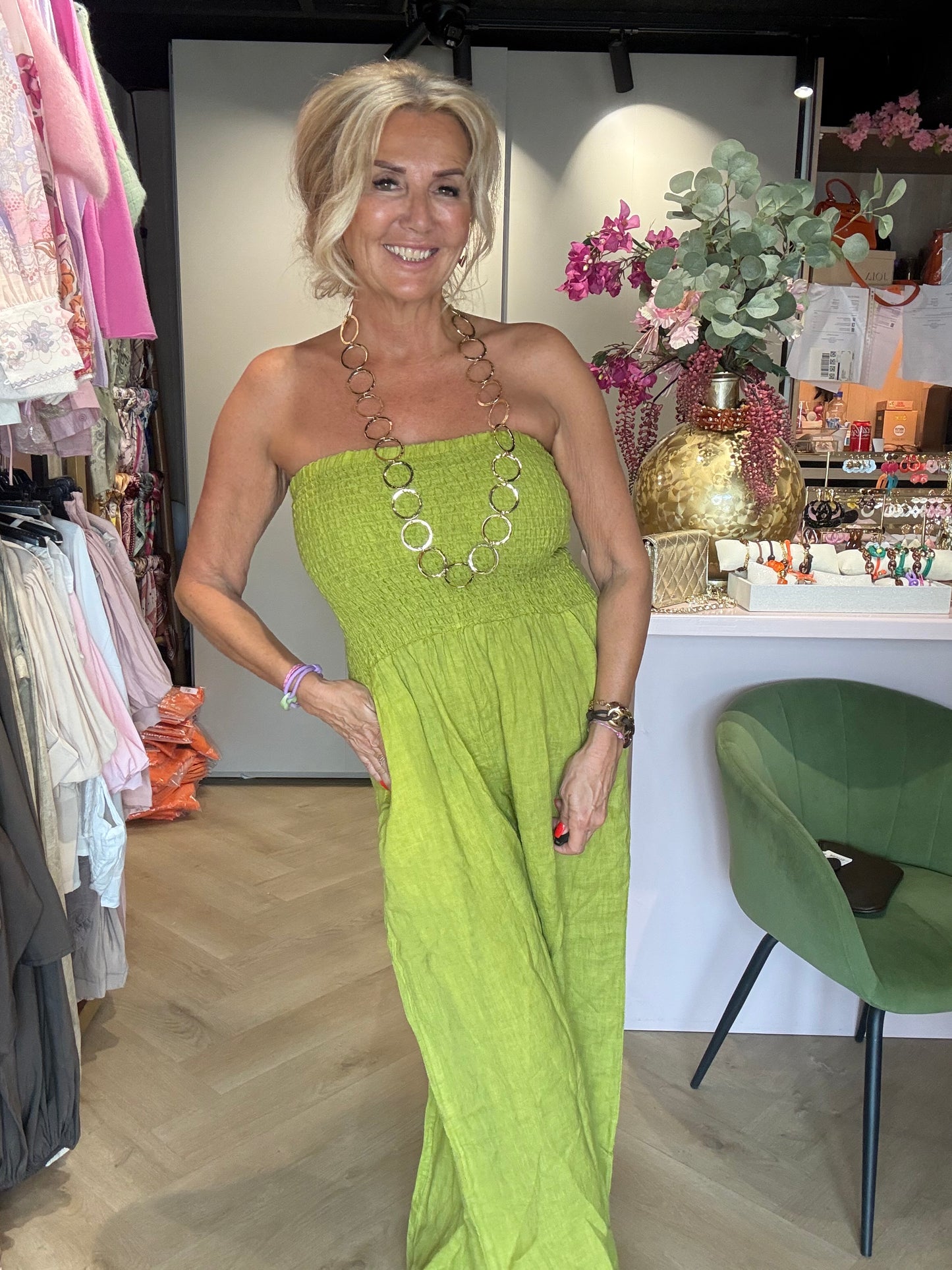 Stropfri linned jumpsuit Matcha grøn