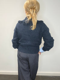 Dark blue small-check trousers