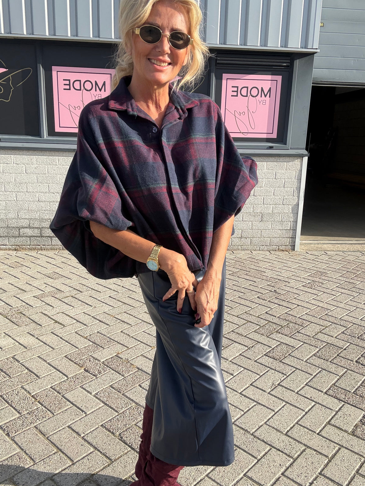 Bluse Emma Kariert Blau/Burgunderrot Flanell