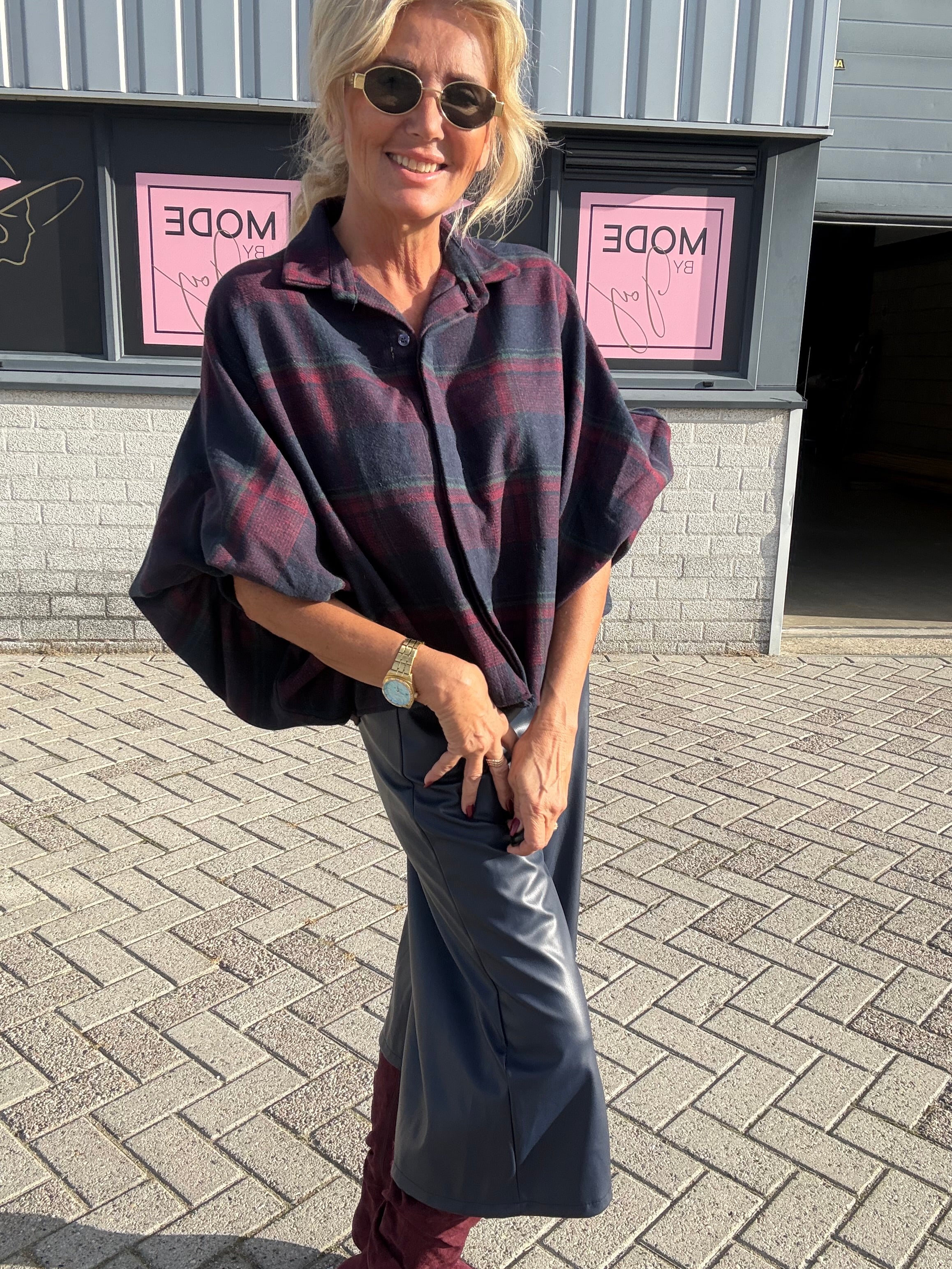 Blouse Emma Ruit Blauw /Burgundy Flanel