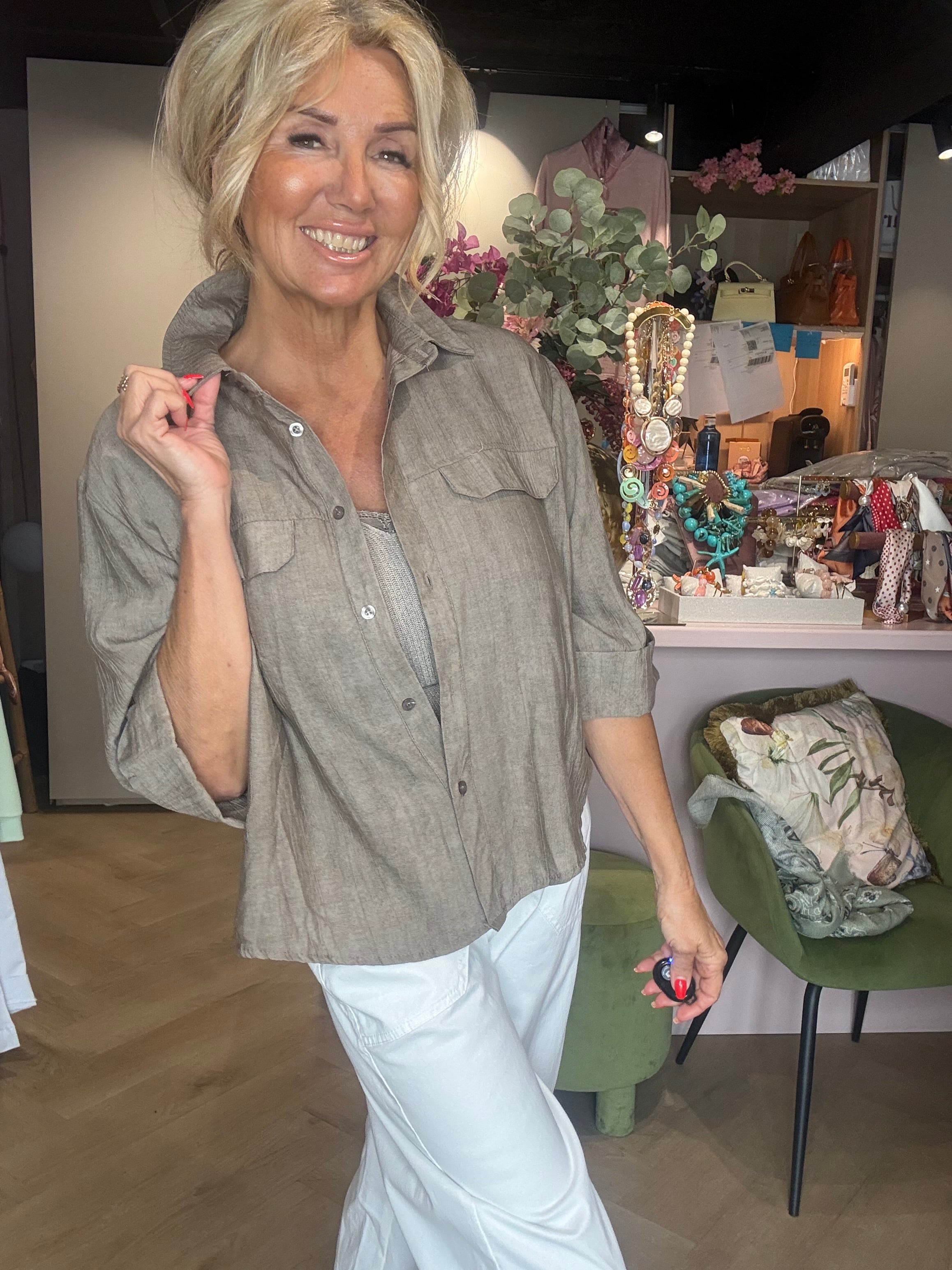 Bluse i hør Taupe