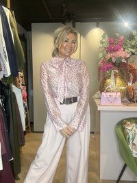 Blouse Rose Bow Camel stip