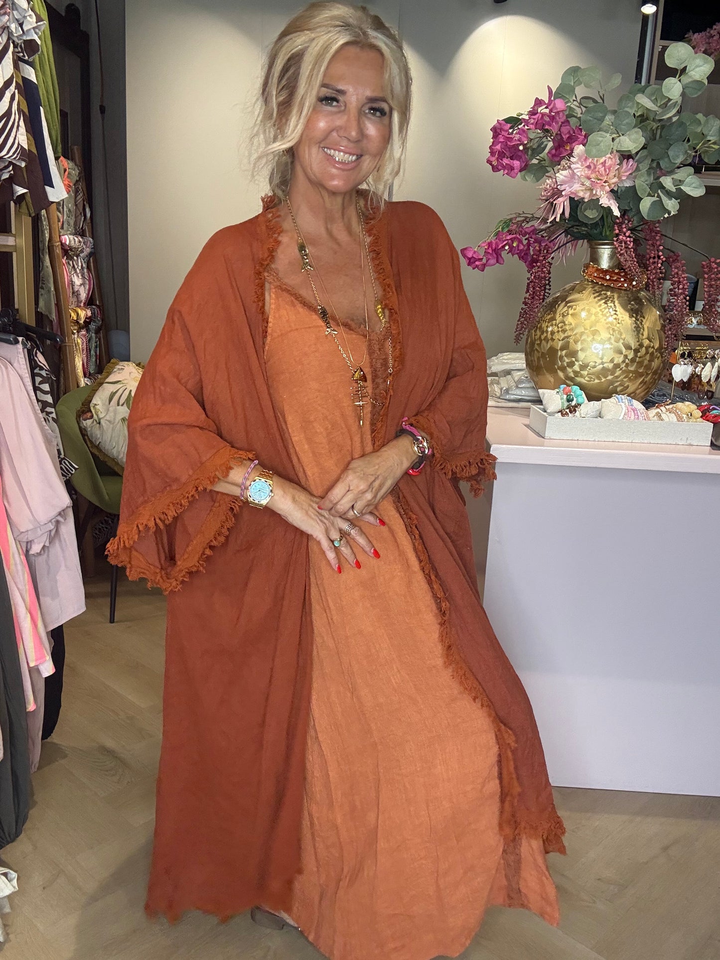 Kimono brique en lin