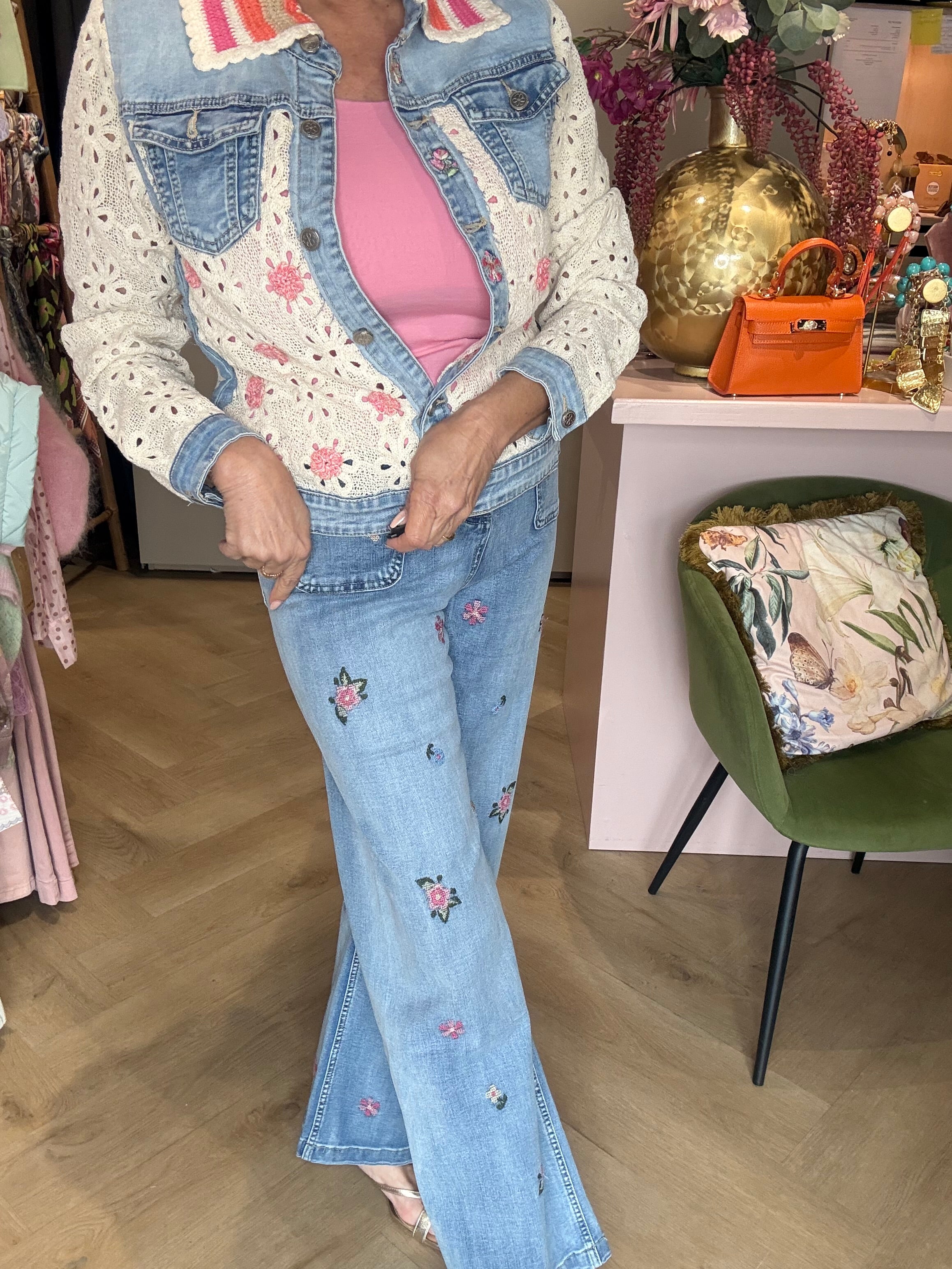 Jeansbukser Flower Pink
