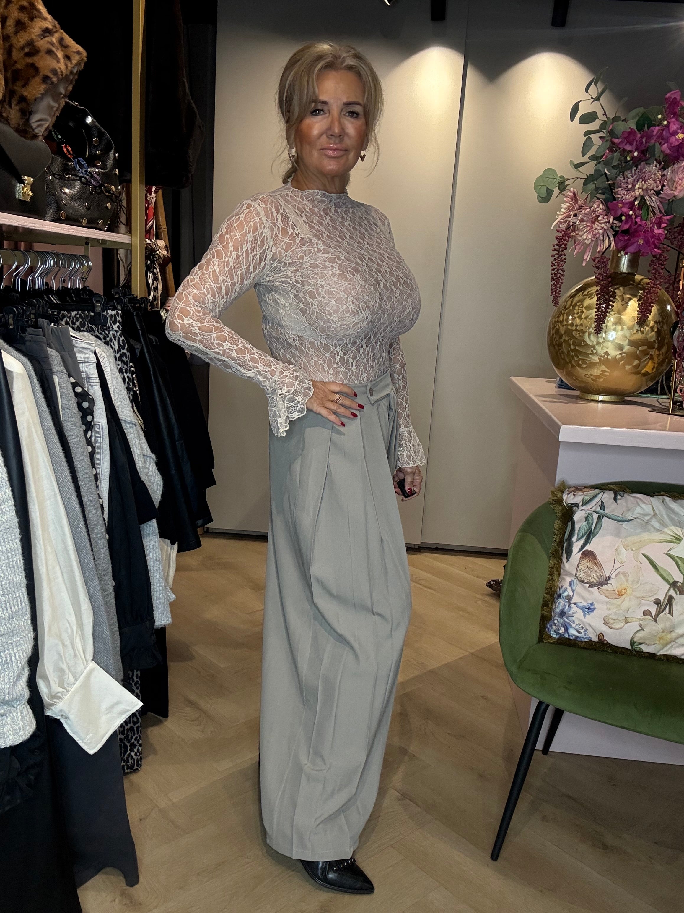 Broek Taupe Grijs Plooi