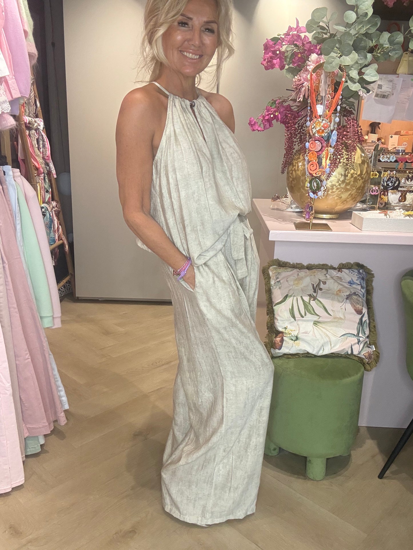 2 Delige set beige linnen look