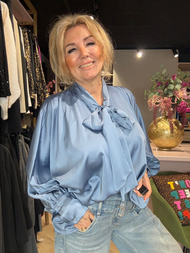 Blouse strik, satijn Blauw