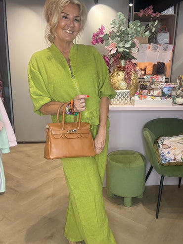 Bomber jasje linnen Matcha green