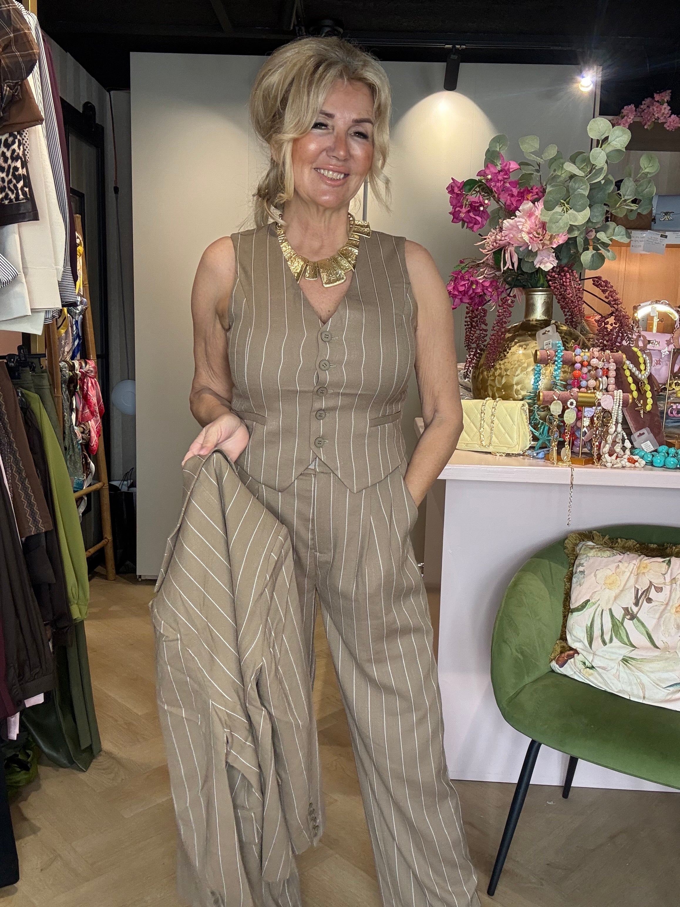 Gilet Taupe Kreidestreifen