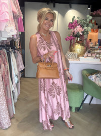 Sukienka lniany look Rose palm